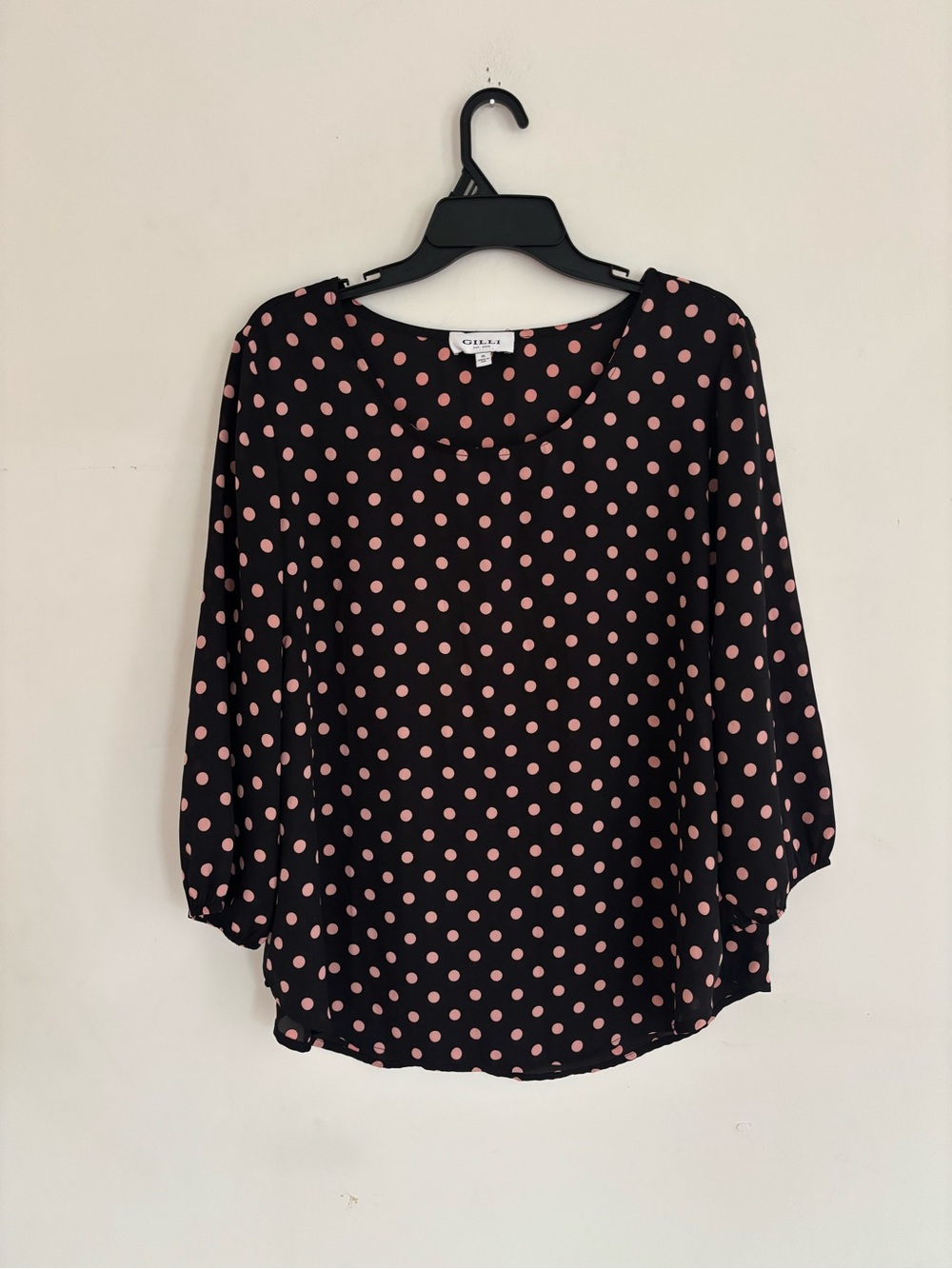 Gilli XL Sheer Polka Dot Blouse Black Pink Flowy Lightweight Top